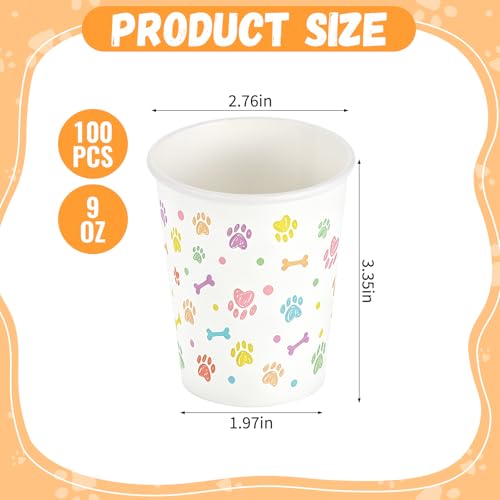 100 Pcs 9 oz Dog Ice Cream Cups Bulk Paper Pup Cups Paw Pattern Whip Cream Paper Bowls Puppy Snack Food Container Pet Theme Party Supplies for Puppy Food Treat Feeding