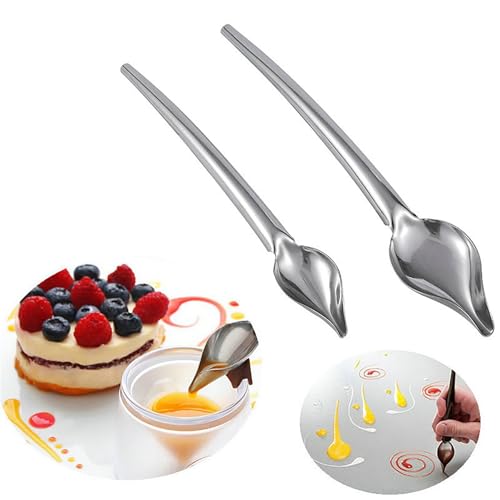 3 Pcs Candy Dipping Tools Stainless Steel Chocolate Dipping Tool Set and 2 Pcs Culinary Drawing Decorating Spoons Set for Decorative Plates - size: S-5