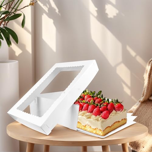 MUMULULU 4 PCS 19x14x4 Inch Cake Boxes with Cake Board White Sheet Rectangular Bakery Boxes with Window for Donuts Cookies Dessert Cupcakes Pastry Baking Pie Packaging - size: White 19×14×4