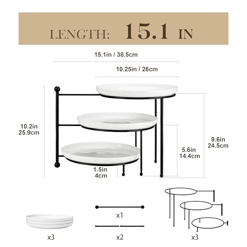 MALACASA 3 Tier Round Rotating Cupcake & Cake Stand, Porcelain Serving Tray - color: White