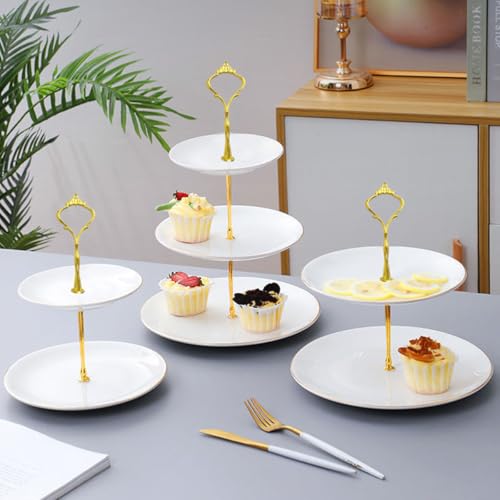 Bringsine 3 Tier Cake Stand Hardware Kit, Set of 6 Gold Tiered Tray Fittings for Wedding, Birthday Party & Dessert Display, DIY Cupcake Stand Handle for Serving Tray, Fruit Plate & Party Platte - color: Gold