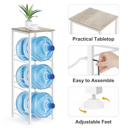 5 Gallon Water Bottle Holder Storage Rack, Water Cooler Jug Holder with Storage Shelves, 3-Tier Water Dispenser Stand for Kitchen Living Room Office, Rustic Grey - style: Square Tube Grey