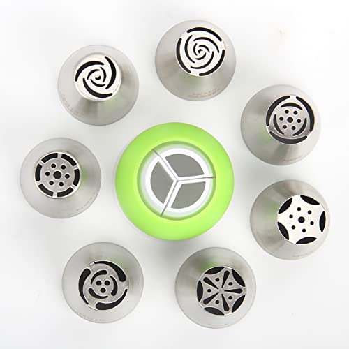 Stainless Steel Small Russian Tulip Flower Icing Tips Kit, 8 Pcs Set - color: SILVER HB0343B