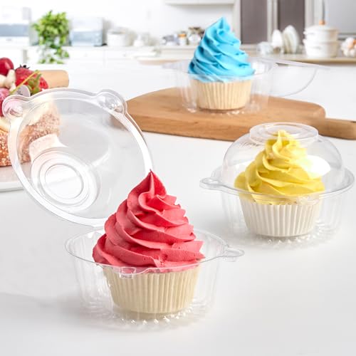 Zezzxu 50 Pack Individual Cupcake Containers Plastic Cake Boxes Stackable