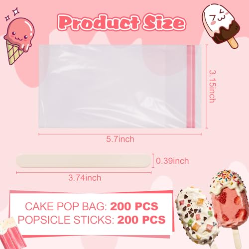 Ozera 200 Pcs Ice Pop Bags and Popsicle Sticks, Cakesicle Bags with Sticks - color: Clear