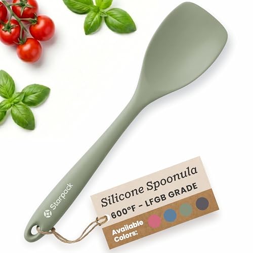 StarPack Silicone Spoonula The All-Rounder 11 Inch - LFGB Spoon Spatula, 600°F Heat Resistant, BPA-Free - One-Piece Seamless, Dishwasher Safe - for Nonstick Cookware, Sage Green - color: Sage Green, size: Standard 11"