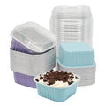 50 Pack 5oz Mini Square Cake Pans with Lids, Purple and Blue - color: Purple and Blue, size: Square