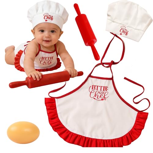 4 Pack Newborn Chef Outfit Photography Props 0-6 Months - color: Red