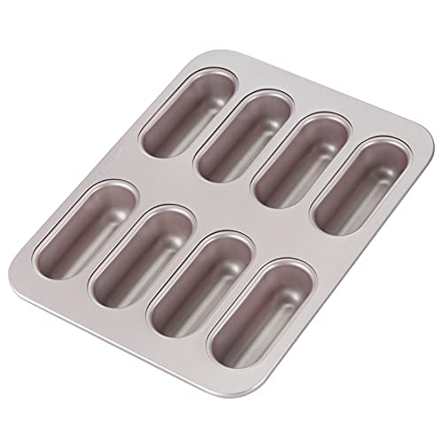 CHEFMADE Twinkie Cake Pan, 8-Cavity Non-Stick Mini Hotdog-Shaped Muffin Eclair Bakeware for Oven Baking (Champagne Gold) - size: Twinkie 8 Cups