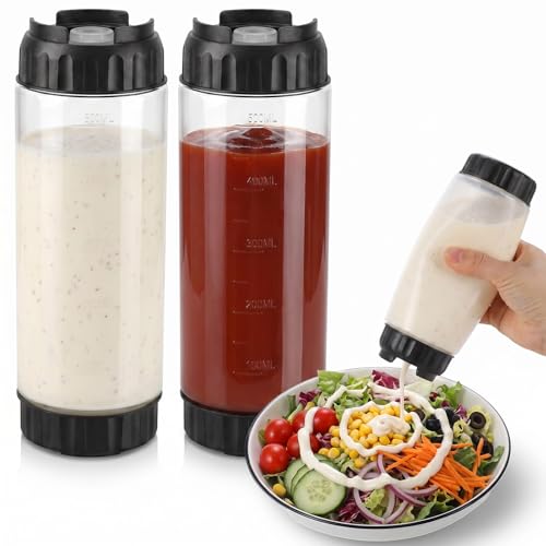 Grevosea 2 Pcs 20 oz Squeeze Bottles, Refillable Large Valve Condiment Dispenser, Self-Sealing Leakproof Syrup Ketchup Sour Cream Sauce Bottle for Restaurant Home Kitchen(Black) - color: Black, size: 20 Ounces (Pack of 2)