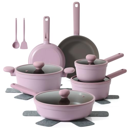 SENSARTE Nonstick Pots and Pans Set, 17pcs Nonstick Cookware Set - color: Lavender