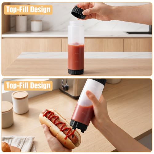 2 Pcs 16 oz Inverted Squeeze Bottles, Valve Condiment Dispenser (Black) - color: Black, size: 16 Ounces (Pack of 2)