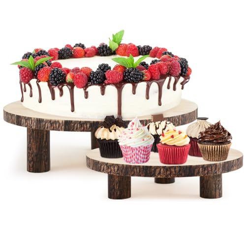 Roowest 2 Set Wood Cake Stand, 9" &10" Holder for Wedding Table Centerpiece