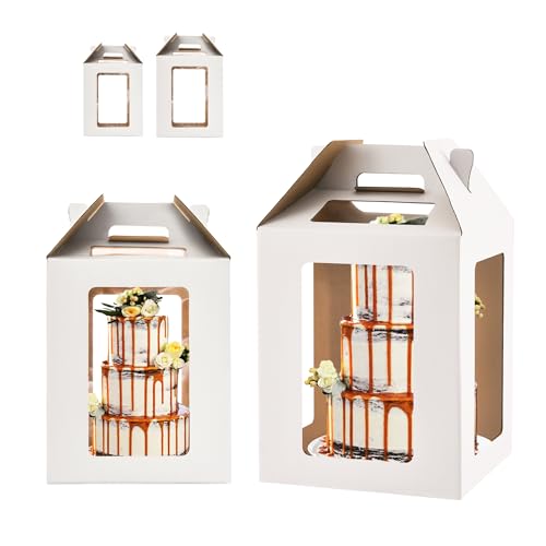 XININSUN 2 Sizes Tall Cake Boxes for Tier Cakes 10x10x12 & 12x12x14 2Pack