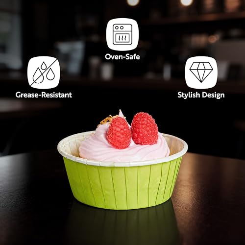 Restaurantware 5 oz Round Green Paper Eco Large Baking Cup, 200 Pack - color: Eco Green, size: Large