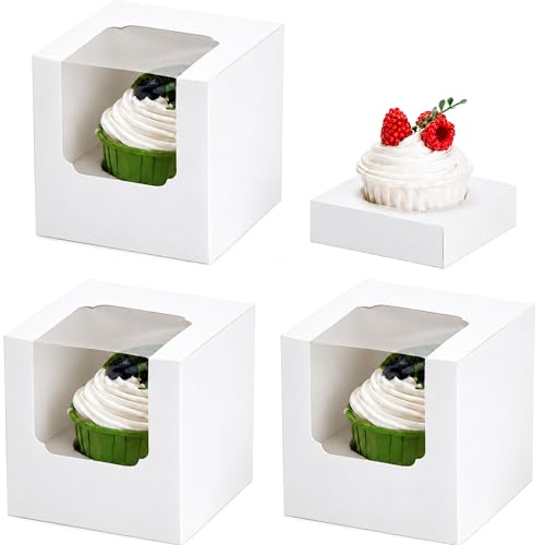 NPLUX 50 Pack Pre - Assembled White Individual Cupcake Boxes with Inserts - color: White-50Pcs