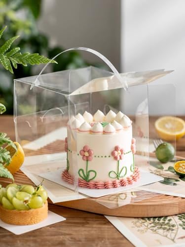 20pcs 6X6X5 Inch Clear Cake Box with Handles, 6in Transparent Bakery Boxes - color: 6×6×5in-20pack