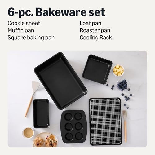 Amazon Basics Nonstick Bakeware Set, Stackable, Dishwasher and Oven-Safe, Baking Pan, 6 Piece (Pack of 2) - size: 6 Piece (Pack of 2)