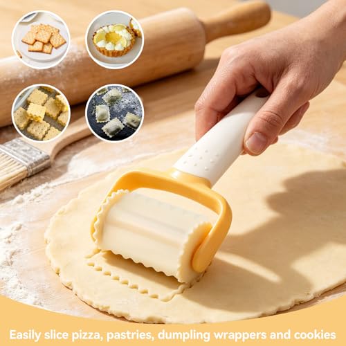 Rolling Biscuit Cutters, Rolling Cookie Cutters Dough Cookie Roller Cutter Biscuit Rolling Crimped Cutter Baking Tool Pastry Maker Rolling Square Cutter Biscuit Ravioli Cutter (large) - size: large