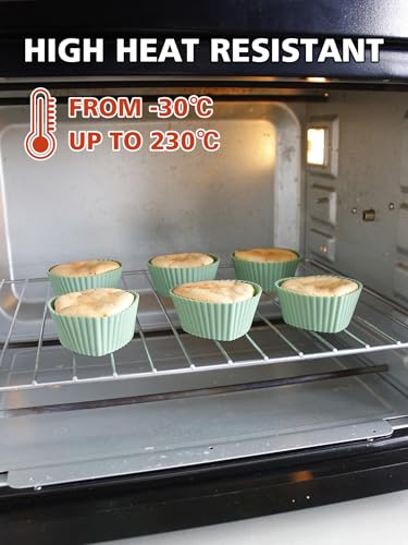 Heart Shaped Silicone Cupcake Liners, 6 Pack Reusable Non-Stick Baking Molds for Muffins, Cupcakes, Oven Safe, Dishwasher Safe (Green)