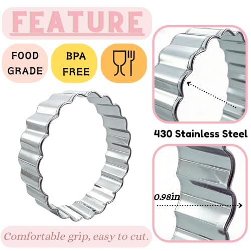 Round Cookie Cutter Set, 5 Pcs Wavy Edge Stainless Steel