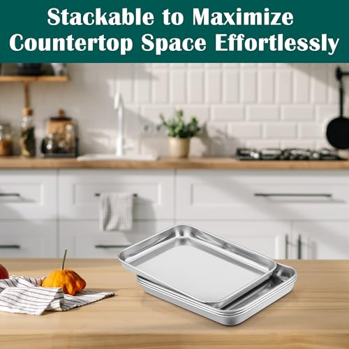 E-far Small Baking Sheet with Wire Rack (2 Pans + 2 Racks), Stainless Steel Cookie Sheets Trays & Cooling Rack for Toaster Oven, Non Toxic & Warp Resistant, Oven & Dishwasher Safe, 9.4 x 7.3 x 1 Inch - size: 9.4''x7.3''