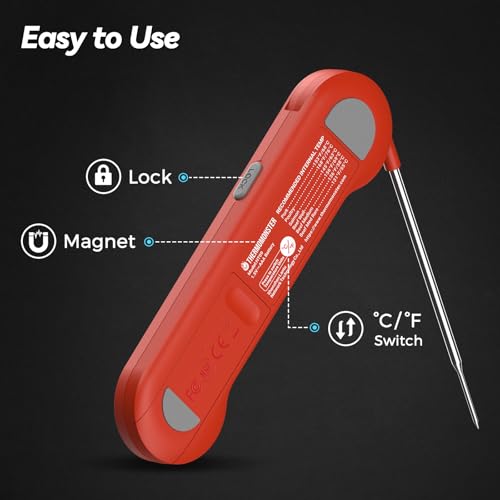 0.5 Sec Instant Read Meat Thermometer Digital for Cooking, Red - color: Red
