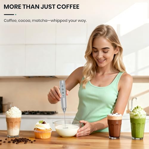 Colarlemo Milk Frother Handheld Rechargeable with Stand, Frother Wand Drink Mixer Electric Whisk for Coffee, Detachable With 3 Stainless Whisks, Hand Mixer for Lattes, Cappuccino, Matcha, Egg, Silver - color: Silver, style: with stand