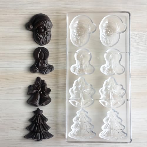 8 Grid Chocolate Candy Mold PC Polycarbonate Chocolate Making Mould with Scraper (Christmas Series) - color: Christmas Series
