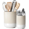LE TAUCI Ceramic Kitchen Utensil Holder for Counter, 7.3/5.4", Warm White - color: Warm White Reactive Glaze, size: 7.3" & 5.4"