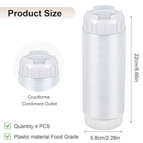4 Pcs 20 oz Refillable Squeeze Bottles, Condiment Squeeze Bottle Plastic