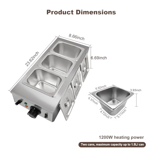 3 Tanks Chocolate Melting Pot, 1200W Commercial Chocolate Tempering Machine with Lid, Digital Temperature Control 86°f-185°f, 1.8QT x 3 Stainless Steel Tanks Food Warmer for Candy Cheese Sauce Making