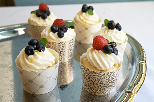 50-Pack Paper Baking Cups, Greaseproof Disposable Cupcake Muffin Liners (Large, Gold Scroll) - color: Gold Scroll