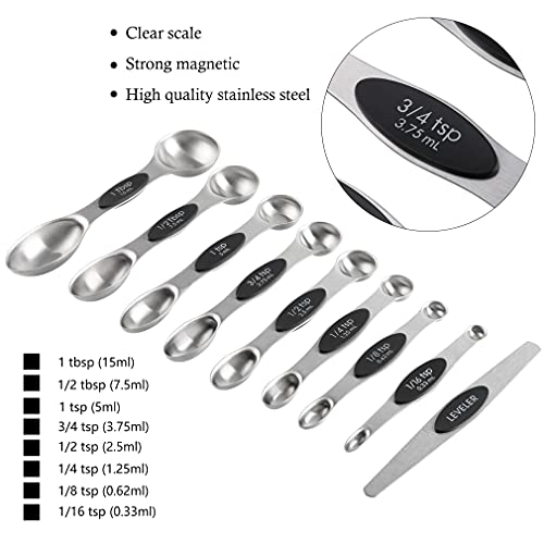 Measuring Cups and Spoons Set of 17 Double Sided Magnetic Measuring Spoons - color: black T