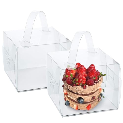20pcs 6X6X5 Inch Clear Cake Box with Handles, 6in Transparent Bakery Boxes - color: 6×6×5in-20pack