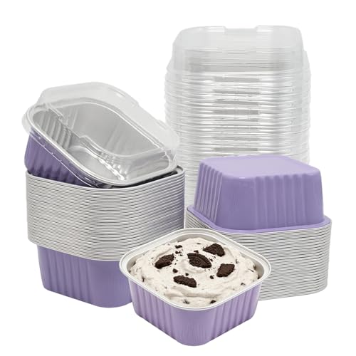 50 Pack 5oz Mini Square Cake Pans with Lids, Purple - color: Purple, size: Square