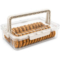 Cookie Storage Box with Airtight Lid and Handle, Clear Portable Plastic Food Container, Low Profile Snack Organizer Case for Desserts, Cupcakes, Dumplings, Fruit, Bread, Bagel, Donut