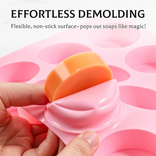 SJ Round Soap Mold Set, 2-Pack 12-Cavity Silicone Soap Molds - color: Pink / Medium Round