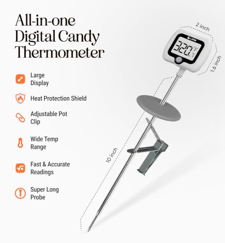 Digital Candy Thermometer with Pot Clip, 10" Long Stainless Steel Probe, Instant Read Kitchen Thermometer for Cooking, Baking, and Candy Making (Gray) - color: Gray