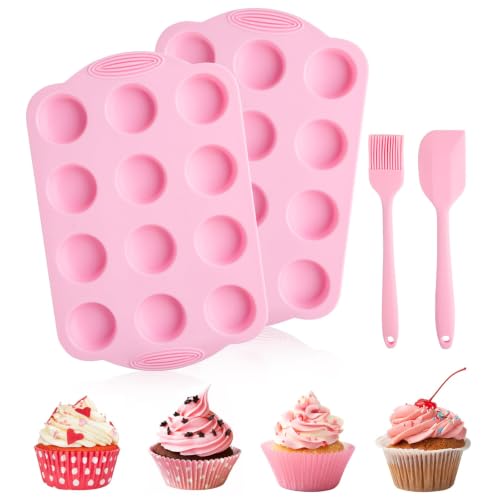 JEPELUS 2 Pack Silicone Muffin Pan for Baking with Oil Brush Spatula