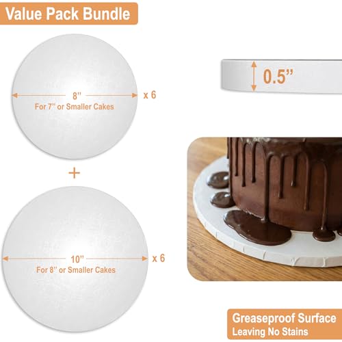 0.5" Cake Drums 8 & 10 Inch (6 Pack Per Size) Value Bundle - size: 8"+10''