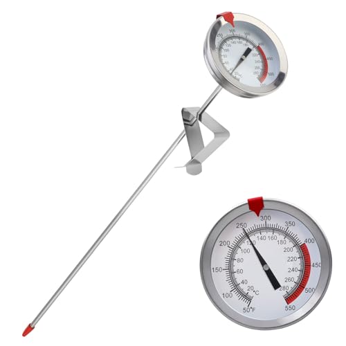 Candy/Deep Fry Thermometer with Pot Clip - 12" Stainless Steel Stem Meat Cooking Thermometer for Frying and Candle Making, Turkey, BBQ, Grill, Instant Read, Analog Display - size: 12 inch