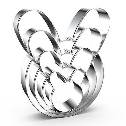 Bunny Cookie Cutter Set Large - 5", 4", 3", 2" - 4 Piece Easter Bunny Rabbit Hare Head Face Shaped Cookie Cutters - Stainless Steel - color: Bunny Face - A