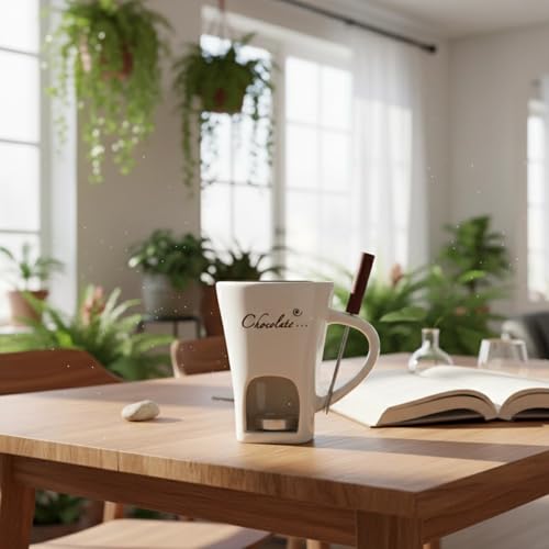 Chocolate Melting Mug, Party Fondue Cup Melting Pot with Candle - color: White