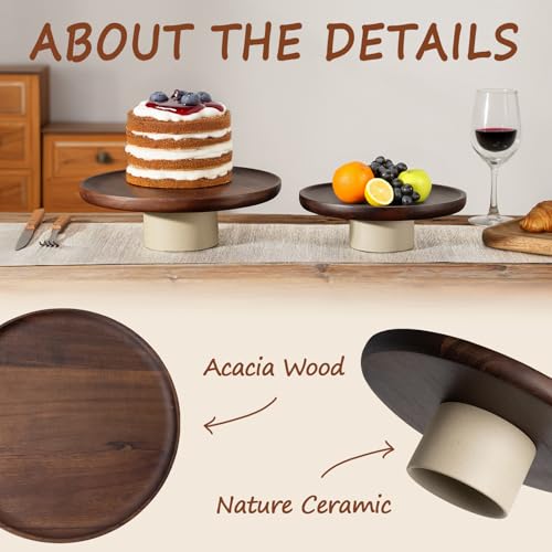 CEEFU 11 inch Rustic Acacia Wood Cake Stand Wedding Dessert Display