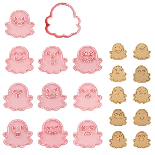 Halloween Ghost Cookie Cutter Set DIY Cute Ghost Cookie Mold Plastic 3D Hollow Out Cookie Stamps Set For Halloween Party Baking Biscuit Cake Decoration