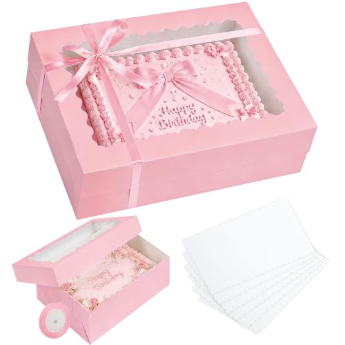qiqee 16x12x4in Sheet Cake Box, Pink Quarter Bakery Box with Boards 6 Sets - color: Pink, size: 6 Sets, 16"x12"x4"