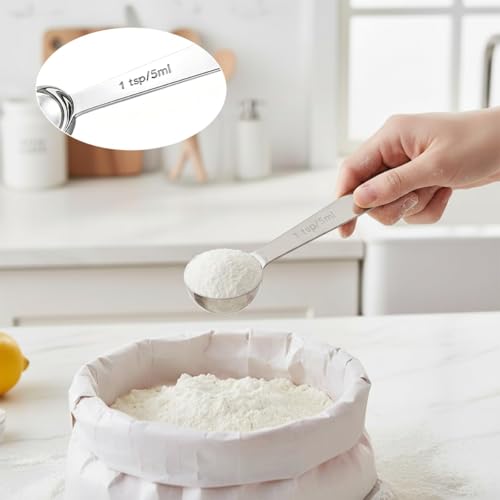6PCS Teaspoon Measuring Spoons Set(1 Tsp, 5ml), Tablespoon Measuring Spoons Stainless Steel Short Compact Kitchen Scoops for Spices, Baking, and Everyday Cooking - size: 5 ML