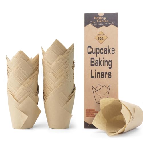 Bake Choice 200pcs Natural Tulip Cupcake Liners for Baking, EU 75GSM Paper - color: Natural-Pro