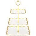 Kochorie 3 Tier Square Ceramic Cupcake Stand Gold Rim White Serving Tray - style: Square